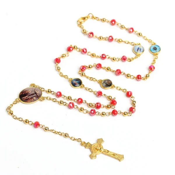 Rosary Prayer Beads Cross Necklace Colored GlassEaster Virgin Mary Christian Prayer Beads Processing and Customization