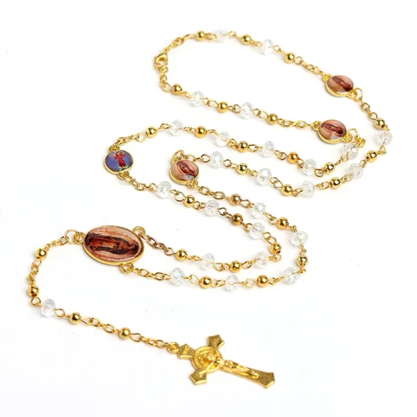 Rosary Prayer Beads Cross Necklace Colored GlassEaster Virgin Mary Christian Prayer Beads Processing and Customization