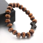 Religious Catholic Wood Rose Beaded Bracelets Men Women Orthodox Christ Jesus Cross Virgin Mary Pendant Bracelets - Image 4