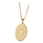 Catholic Gold Cross Pendant Stainless Steel Oval Religious Lettering Scripture Ornament Titanium Steel Necklace - Image 5