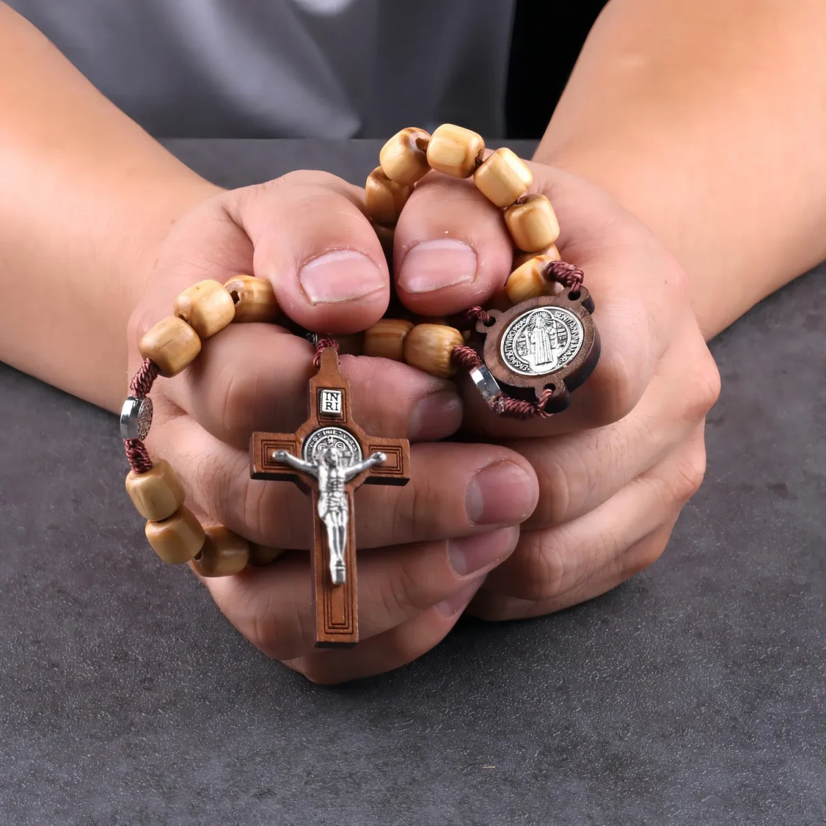 Catholic Rosary Crucifix Cross Pendant Religious Necklace Unisex Wooden Jesus Prayer Beads Rosaries Easter Gift Church Souvenirs - Image 2