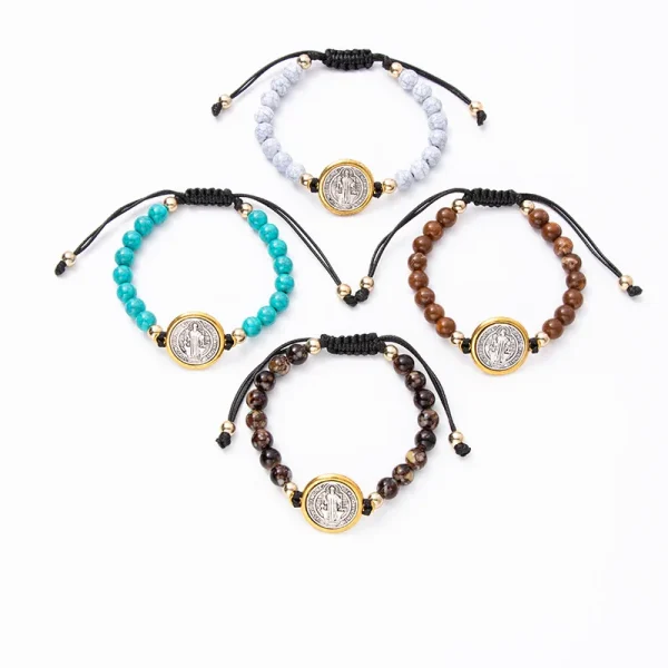 Saint Benedict Rosary Prayer Bracelet Adjustable String Saint Benedict Rosary Bracelet Turquoise Beaded Bracelet