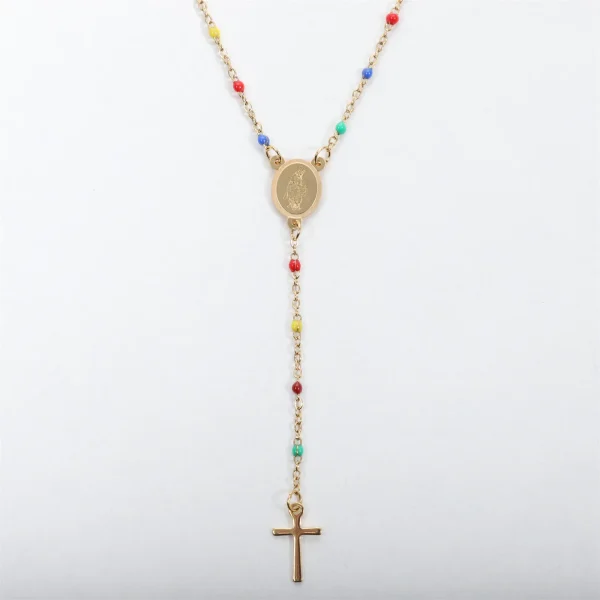 Catholic Rosary 18K Gold Vacuum Plated Stainless Steel Jewelry Christian Religious Totem Cross Necklace Church Gift