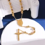Wholesale Stainless Steel Rosary Retro Niche Personality Premium Oval Necklace Tassel Cross Pendant Catholic Prayer Beads - Image 2
