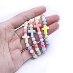 Mecrt Plastic Colorful Beads Cross Catholicism Children Religious Gift Bracelet Wholesales - Image 4