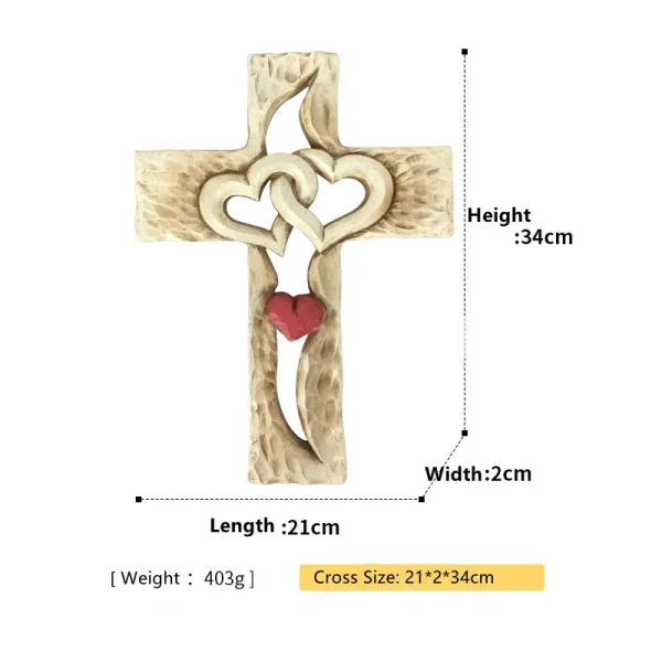 Mecrt Gold Metal Heart Cross Hands Holding Love Cross Sculpture Carved Wooden Cross-intertwined Hearts