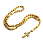 Catholic Rosary Natural Wooden Beads Cross Holding Prayer Beads Oval Patterned Beads Cheap Selling Rosaries Wholesale