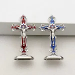 Mecrt Catholic Ornament Crucifix Enamel Cross Decorations Religious Prayer Jesus Figurine Metal Statues Cheap Gift - Image 2
