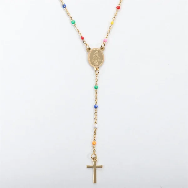Catholic Rosary 18K Gold Vacuum Plated Stainless Steel Jewelry Christian Religious Totem Cross Necklace Church Gift