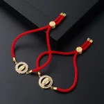 Mecrt 18K Gold-Plated Zircon CZ Statue Virgin Mary Pendant Red Rope Beaded Bracelet with Adjustable Hand Strap Fashion Accessory