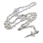 Handmade Oval Pearl Beads Crucifix Catholicism Religious Wedding Rosaries Necklace - Image 3