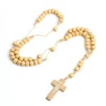 Catholic Rosary Natural Pine Beads Cross Player Beads Rosary Necklace Men Women Christiani Jewelry Wholesale Easter Church Gifts - Image 6
