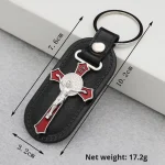 Catholic Cross Jesus Keychain Vintage Retro Metal Crucifix PU Combination Car Pendant Keychain Key Jewelry Pendant - Image 2