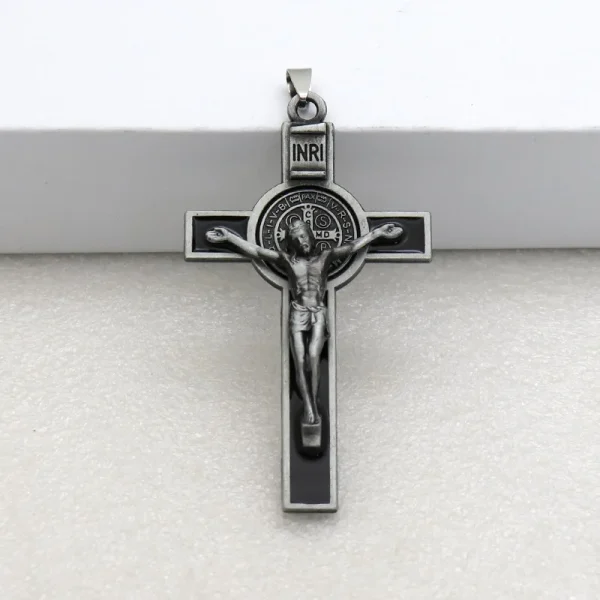 Mecrt Cross Jesus Pendant 7.5*4.5cm Church Catholic Christian Religion Saint Benedict Retro Cross INRI Multiple Colors J