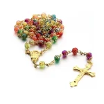 Mecrt Catholic Rose Rosary Cross Acrylic Necklace Christian Catholicism Jesus Pendant - Image 6