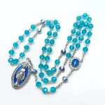 Blue Virgin Mary Rosary Silver 8mm Crystal Beads Protection Necklace Miraculous Centerpiece Catholic Rosaries - Image 2