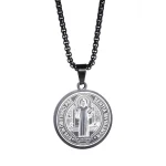 Catholic Saint Benedict Medal Cross Necklace Gold Plated Lariat Style Religious Protector Talisman Gift