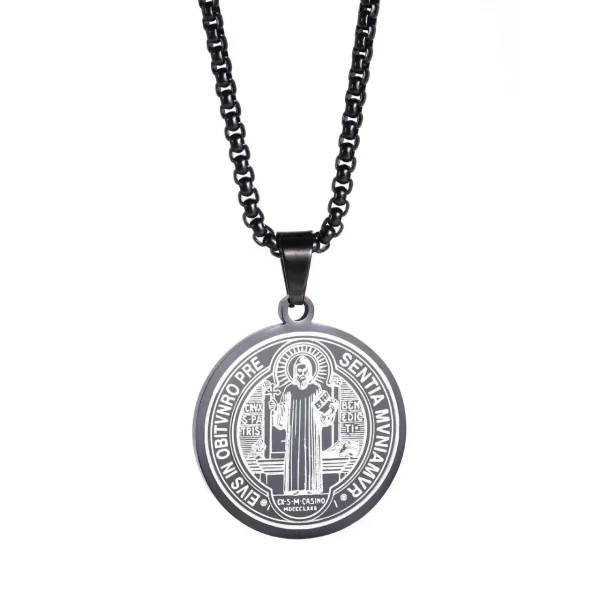 Catholic Saint Benedict Medal Cross Necklace Gold Plated Lariat Style Religious Protector Talisman Gift