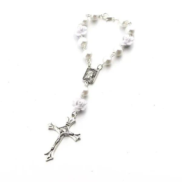 Wholesale Catholic Rosary Bracelet Prayer Fashion Cross Bracelet Gold Imitation Glass Pearl Handcrafted Curved Needle Br