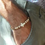 Wooden Bracelet for Men Handmade Beaded Coconut Shell Wood Chip Turquoise Cross Bracelet Hot-selling Religious - Image 2