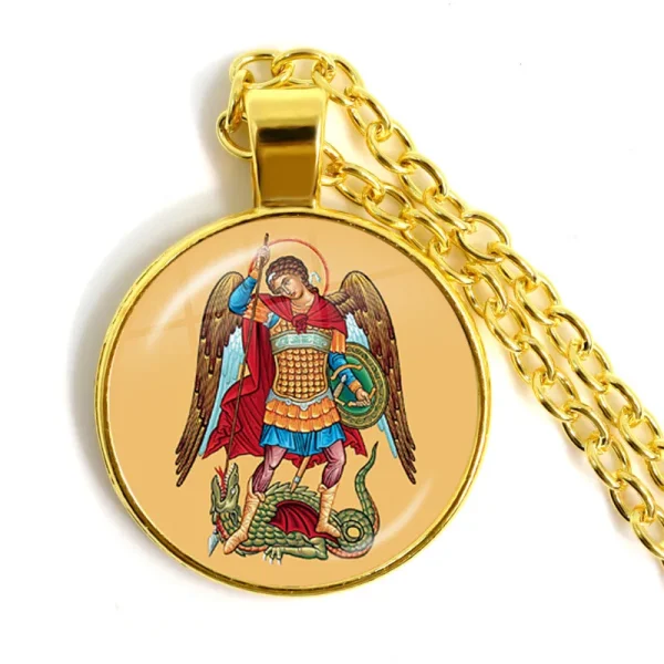 Hot Sale Archangel Saint Michael Catholicism Cross Pendant Necklace Link Chain Zinc Alloy Catholic Pendant Gift