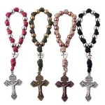 Colorful Metallic Rosary Bracelets Catholic Jesus Christ Cross Umbrella Rope Weaving Prayer Beads Cross Jewelry