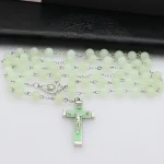 Mecrt Catholic Rosary Crucifix Luminous Christian Cross Necklace In-Stock 59 Fluorescent Color Fashion Beaded Necklace - Image 4