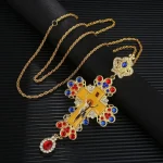 Cross Orthodox Jesus Crucifix Pendants Rhinestones Cross Chain Gold Religious Jewelry - Image 5