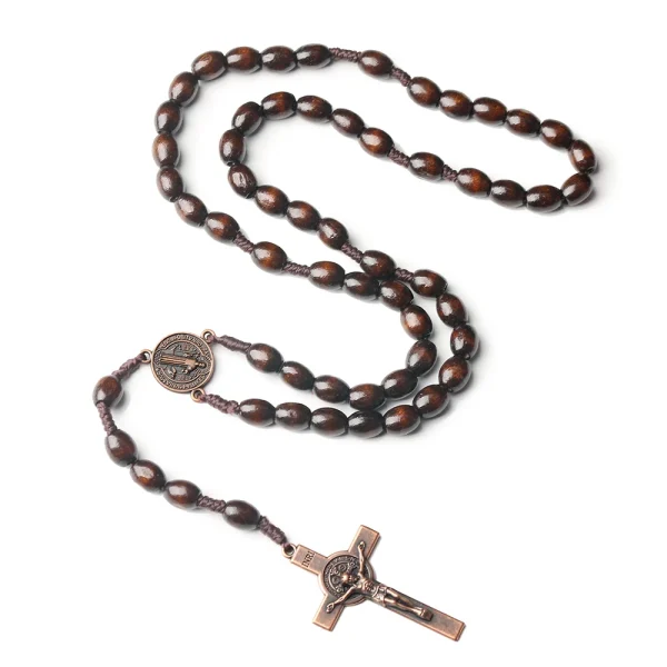Catholic Rosary Prayer Beads 8*10mm Christ Wooden Beads Cross Jesus Saint Necklace Jewelry Christianity Easter Church Gi