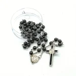 Cross-border St Benedict Black Resin Christian Rosary Cross Necklace Vintage Long Woolen Chain Beaded Gift Accessories Women - Image 5