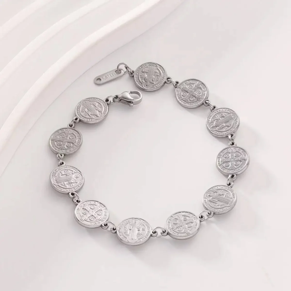 Catholic Latest Religious Jewelry 14K Gold Saint Benedict Medal Bracelet - Image 4