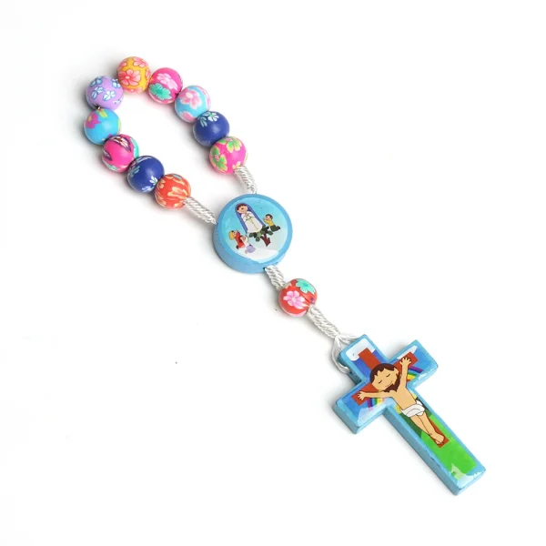 Mecrt Rosary for Child Necklace Colorful Polymer Clay Jesus Cross Pendant Beads Chain Holy Communion Baptism Kids Gift