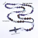 Rosary Necklace AliExpress Men Women Long Natural Amethyst Tiger Eye Stone Head Agate Copper Beads Chain Europe America Style - Image 4