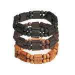 Wholesale Natural Wooden Cross Bracelet with Beaded and Diamond Stone Black Brown Religious Christian Style Jewelry