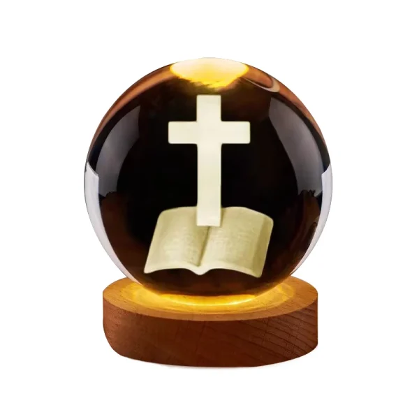 Catholic Cross Crafts Religious K9 Crystal Ball Tabletop Ornament Decoration Bedroom Light Gifts Wedding Gifts Christmas