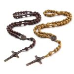 Catholic Rosary Necklace Wooden Beads Cross Jesus Crucifix Decade Paternoster Beads Custom Personalized Rosaries