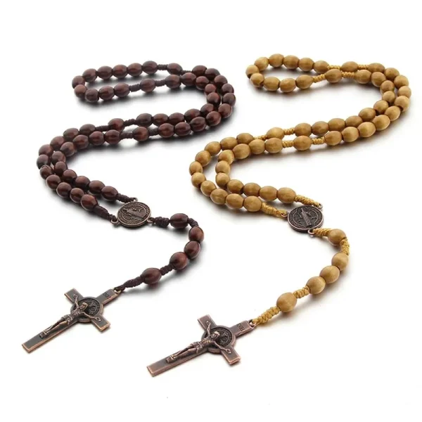 Catholic Rosary Necklace Wooden Beads Cross Jesus Crucifix Decade Paternoster Beads Custom Personalized Rosaries