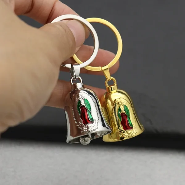 Vintage Small Metal Bell Guadalupe Pendant for Car Bag Decoration Jewelry Keychain Accessories