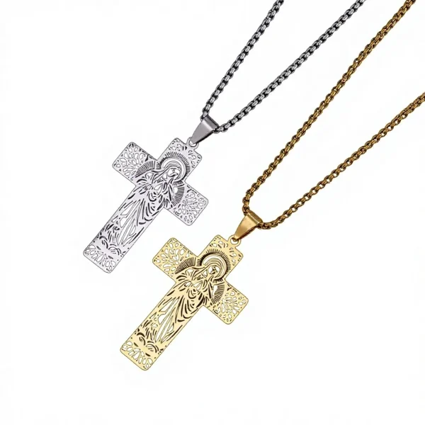 Cross-border European American Retro Trendy Stainless Steel Cross Pendant Necklace Christian Men’s Women’s H