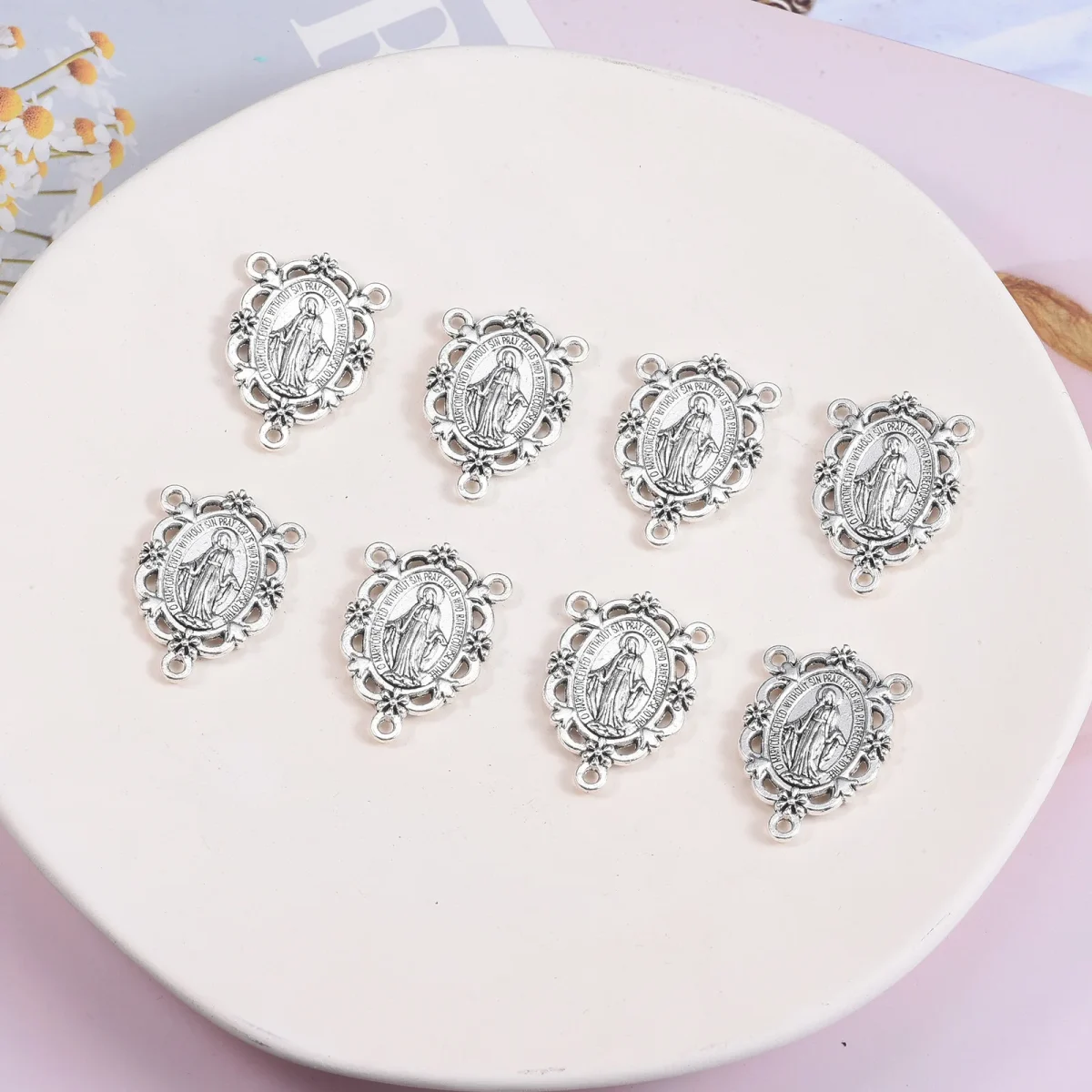 Alloy Virgin Mary Three Hole Connector DIY Necklace Rosary Jewelry Accessories - Image 4
