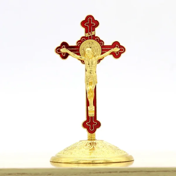 Mecrt Creative Gold-Plated Metal Crucifix Ornaments Catholic Cross Decorative Items for Home Office Christmas Elegant De
