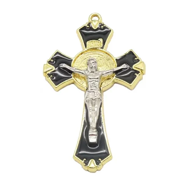 Mecrt Catholic Jesus Cross Pendant 8*4.5cm Saint Benedict Crucifix Cross for Necklace Keychain Making