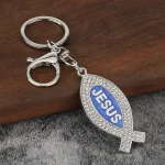 Jesus Keychain Pendant Geometric Metal Keychain Pendant with Full Diamonds and English Letters Fashion Design Key Accessory - Image 3
