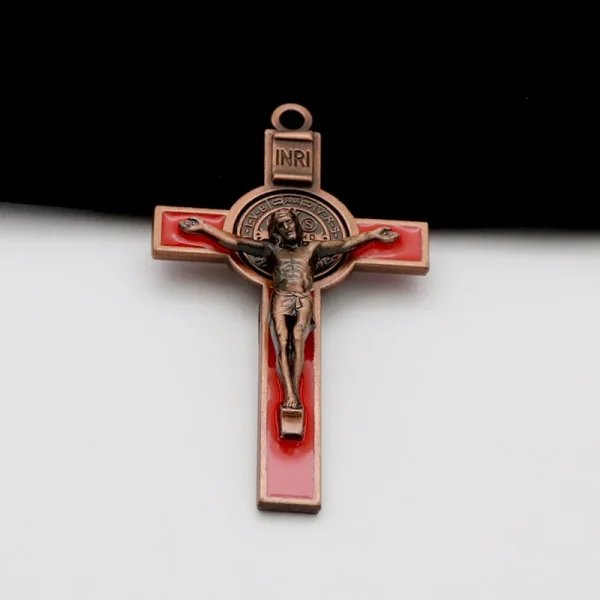 Mecrt Cross Jesus Pendant 7.5*4.5cm Church Catholic Christian Religion Saint Benedict Retro Cross INRI Multiple Colors J