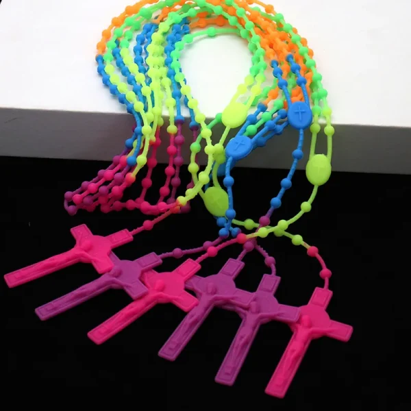 Cheap Catholic 59 Rosary Necklaces Plastic Soft Glue Color Luminous Fluorescent Prayer Beads Jewelry Necklace Jewelry Wh