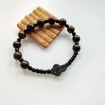 8mm Natural Wood Bead Elastic Yago Black Cross Wrist Bracelet for Men - Image 2