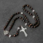 Mecrt Catholic Rosary Crucifix Wood Beads Vintage Prayer Beads Cross Faith Blessing Jewelry Church Baptism Gift Wholesale - Image 6