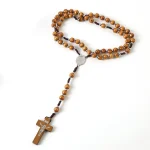 Catholic Rosary Crucifix Cross Pendant Natural Wood Beads 10mm Woven Zinc Alloy Jesus Christian Jewelry Wholesale - Image 3