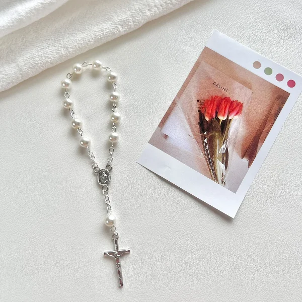 Best Selling Catholic Mini Rosary Beaded Bracelets with Heart Cross Finger Chain Gold Plated Baptism Communion Gift for 