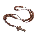 Catholic Rosary Natural Pine Beads Cross Player Beads Rosary Necklace Men Women Christiani Jewelry Wholesale Easter Church Gifts - Image 2
